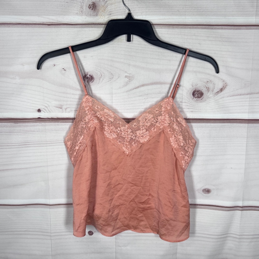 Lulus Cami Top Womens M Orange Satin Lace Trim Adjustable Straps Tank Coquette